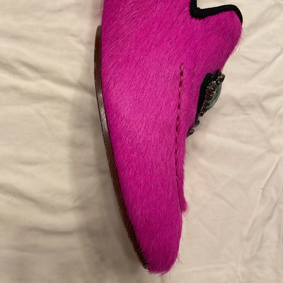 Figue "Milky" Calf Hair Embellished Magenta Loafers - Picture 7 of 10
